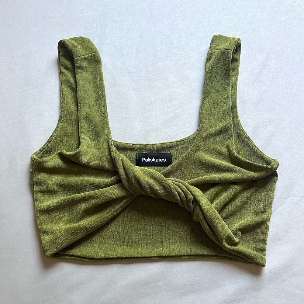 PALISKATES green chunky knit twist front detail‎ cropped tank top